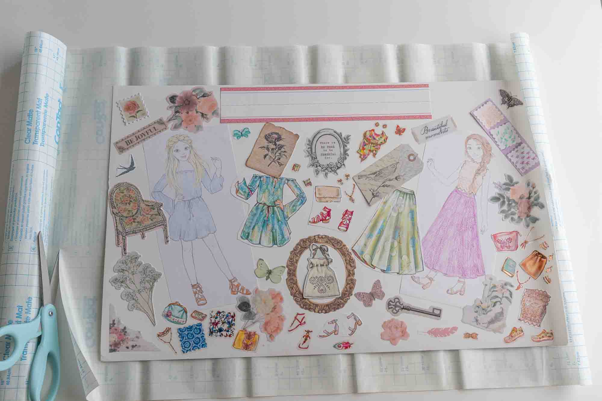 Process shot of cutting contact paper to size.